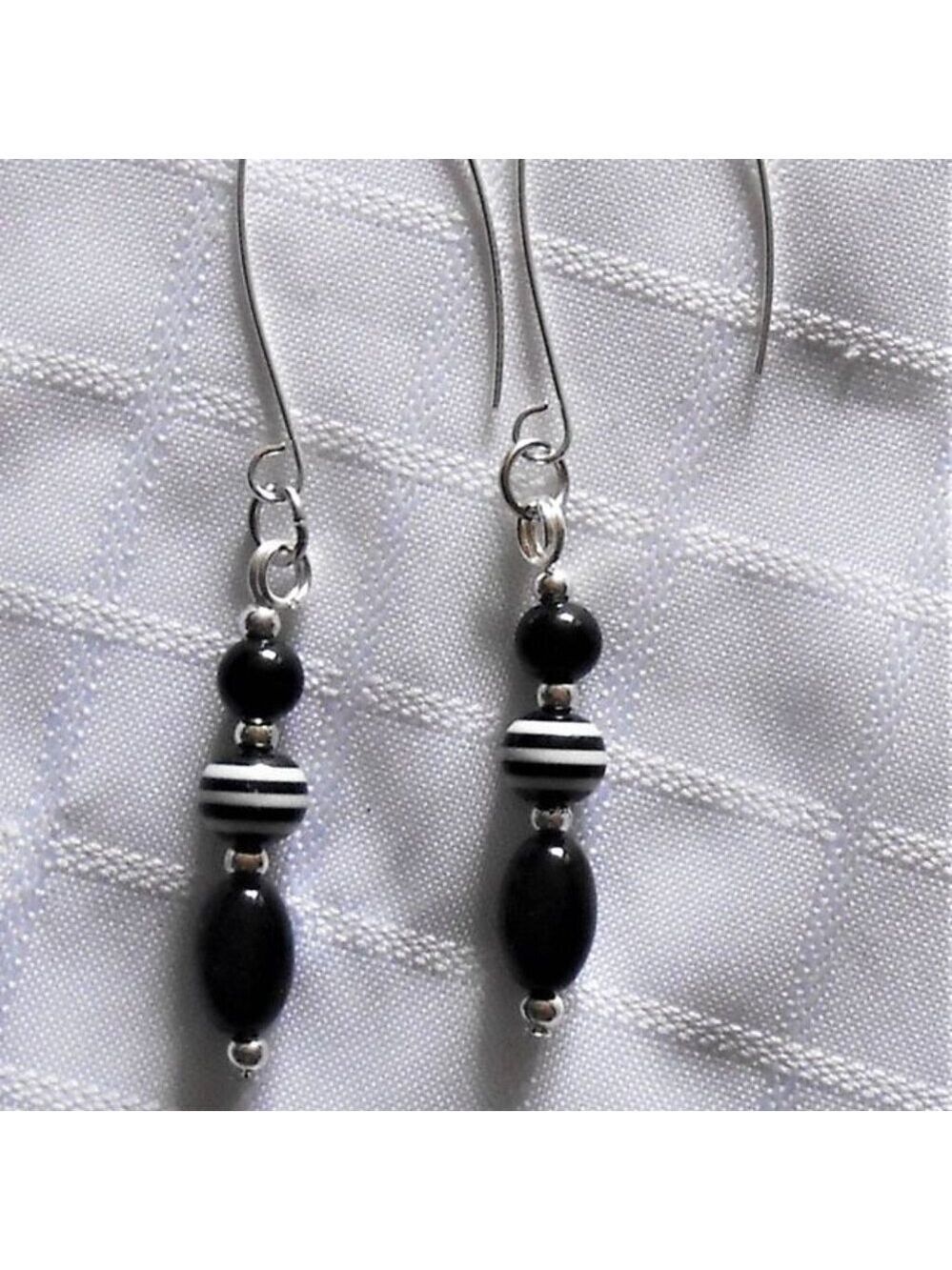 No374 Handmade earrings with polished stones and commercial beads